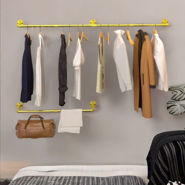 Pirlo Plush Industrial Adjustable Heavy Duty Pipe Wall-Mounted Hanging Rail in Gold - image 1