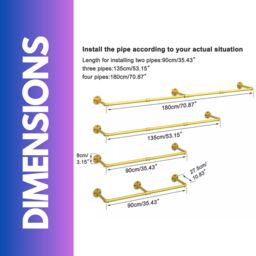 Pirlo Plush Industrial Adjustable Heavy Duty Pipe Wall-Mounted Hanging Rail in Gold - thumbnail 6