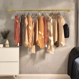 Pirlo Plush Industrial Adjustable Heavy Duty Pipe Wall-Mounted Hanging Rail in Gold - thumbnail 3