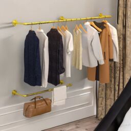 Pirlo Plush Industrial Adjustable Heavy Duty Pipe Wall-Mounted Hanging Rail in Gold - thumbnail 2