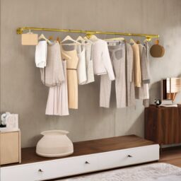 Pirlo Plush Industrial Adjustable Heavy Duty Pipe Wall-Mounted Hanging Rail in Gold - thumbnail 4