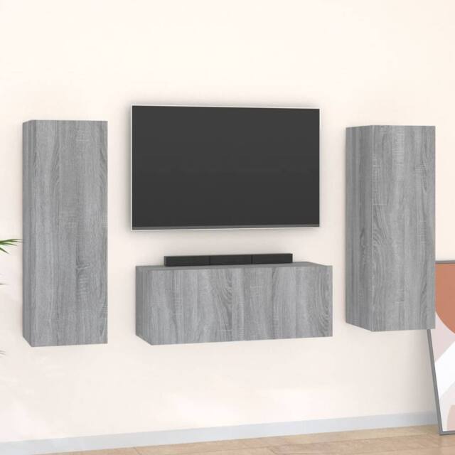 Berkfield Home 3 Piece TV Cabinet Set Grey Sonoma Engineered Wood - image 1