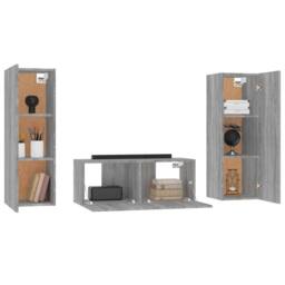 Berkfield Home 3 Piece TV Cabinet Set Grey Sonoma Engineered Wood - thumbnail 4