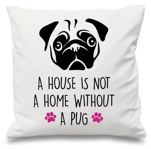 "60 SECOND MAKEOVER Pug A House Is Not A Home Without A Pug White Cushion Cover 16"" x 16"" Mum Friend Gift Pet Dog Pug - Size: 40 cm x 40 cm"