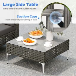 Gymax 3 Pieces Patio Bistro Set PE Rattan Furniture Set With Coffee Table in Grey - thumbnail 6