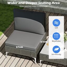Gymax 3 Pieces Patio Bistro Set PE Rattan Furniture Set With Coffee Table in Grey - thumbnail 8