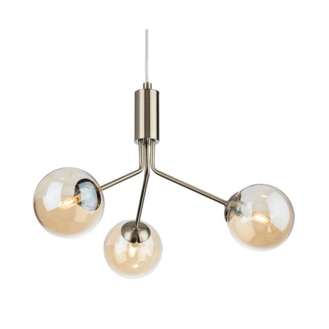 Netlighting Montana 3 Light Globe Fitting Antique Brass with Amber Glass in Gold