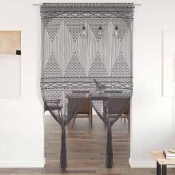 Berkfield Home Macrame Curtain Anthracite 140x240 cm Cotton in Dark Grey - thumbnail 2