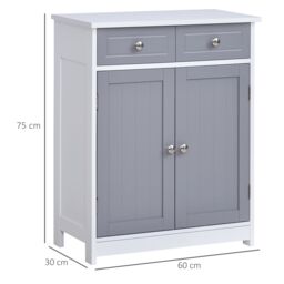 Kleankin Bathroom Floor Storage Cabinet w/ 2 Drawers Door Cupboard - thumbnail 3