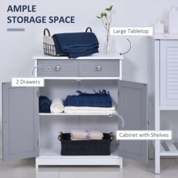 Kleankin Bathroom Floor Storage Cabinet w/ 2 Drawers Door Cupboard - thumbnail 4