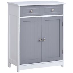 Kleankin Bathroom Floor Storage Cabinet w/ 2 Drawers Door Cupboard - thumbnail 2