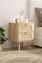 H&O Direct Set of 2 Wood & Rattan Side Cabinet Bedside Cabinet in Natural - thumbnail 9