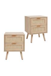 H&O Direct Set of 2 Wood & Rattan Side Cabinet Bedside Cabinet in Natural - thumbnail 2