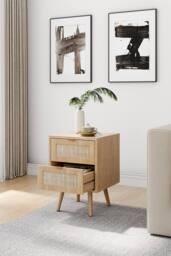 H&O Direct Set of 2 Wood & Rattan Side Cabinet Bedside Cabinet in Natural - thumbnail 8