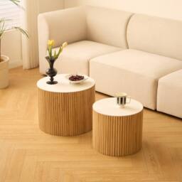 Nordlys Set of 2 Wooden Coffee Tables with Storage in Brown - thumbnail 2