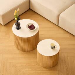 Nordlys Set of 2 Wooden Coffee Tables with Storage in Brown - thumbnail 3