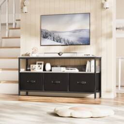 VOGREX Dresser-Style TV Stand for Bedroom, 3 Fabric Drawer in Black - thumbnail 1