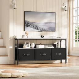 VOGREX Dresser-Style TV Stand for Bedroom, 3 Fabric Drawer in Black - thumbnail 3