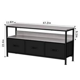 VOGREX Dresser-Style TV Stand for Bedroom, 3 Fabric Drawer in Black - thumbnail 2