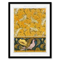 Artery8 Maurice Pillard Verneuil Framed Wall Art Poppy Pigeon & Coral Fish Patterns in Orange - Size: A4 - thumbnail 1