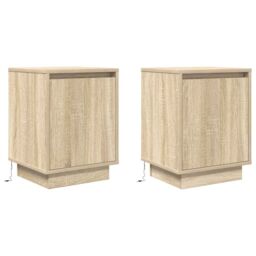 Berkfield Home Bedside Cabinets with LED Lights¬†2 pcs Sonoma Oak 38x34x50 cm - Size: 38 x 34 x 50 cm - thumbnail 3