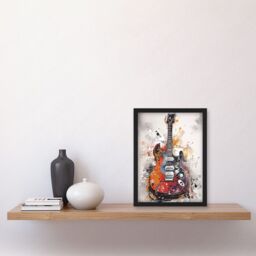 Artery8 Electric Mandolin Guitar Instrument Modern Watercolour Illustration Artwork Framed Wall Art Print A4 in Black - thumbnail 2