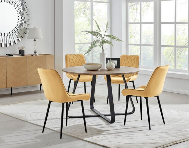 FurnitureboxUK Santorini Brown Round Dining Table & 4 Pesaro Black Leg Chairs in Mustard - image 1