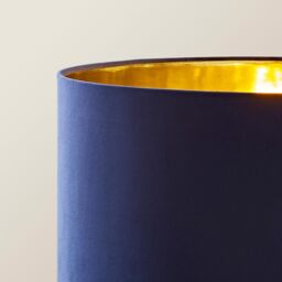 ValueLights Charlie Gold Stem Floor Lamp with Velvet Drum with Gold Inner Shade & LED Bulb in Dark Navy - thumbnail 4