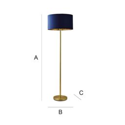 ValueLights Charlie Gold Stem Floor Lamp with Velvet Drum with Gold Inner Shade & LED Bulb in Dark Navy - thumbnail 8