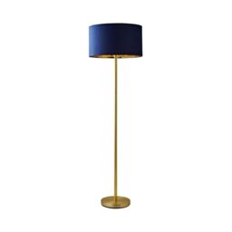 ValueLights Charlie Gold Stem Floor Lamp with Velvet Drum with Gold Inner Shade & LED Bulb in Dark Navy - thumbnail 7