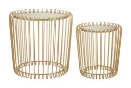 Orsina Set of 2 Champagne Wireframe Side Tables, Gold with Mirrored Tops Bedside Tables, End Tables for Lounge
