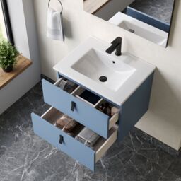 Banyetti Invicta 600mm Wall Hung Vanity with Lira Basin - Powder Blue - thumbnail 2