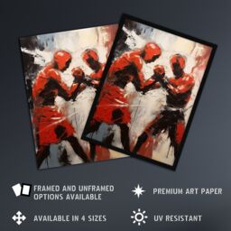 "Artery8 Wall Art Print The Red Boxers Boxing Sparring Oil Painting Action Sport Artwork Poster - Size: W12"" x H16""" - thumbnail 2