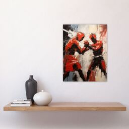 "Artery8 Wall Art Print The Red Boxers Boxing Sparring Oil Painting Action Sport Artwork Poster - Size: W12"" x H16""" - thumbnail 4