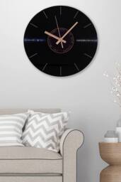 Living and Home 30cm Dia Round Vinyl Record Style Wall Clock with Gold Needle in Black - thumbnail 1