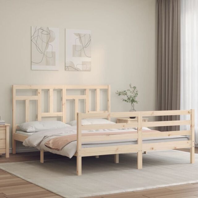 Berkfield Home Bed Frame with Headboard 160x200 cm Solid Wood in Brown - image 1