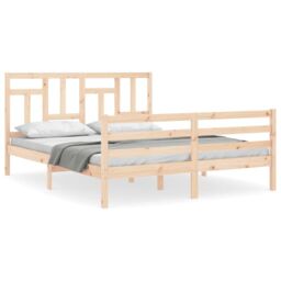 Berkfield Home Bed Frame with Headboard 160x200 cm Solid Wood in Brown - thumbnail 2