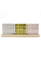 Upper Street Home Set Of 3 Ceramic Flower Pots On Tray, Cool Pastel Colour Planters, Plant Pot Display, Indoor Plant Containers in Light Blue - thumbnail 1