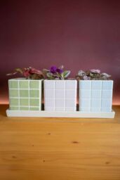 Upper Street Home Set Of 3 Ceramic Flower Pots On Tray, Cool Pastel Colour Planters, Plant Pot Display, Indoor Plant Containers in Light Blue - thumbnail 2