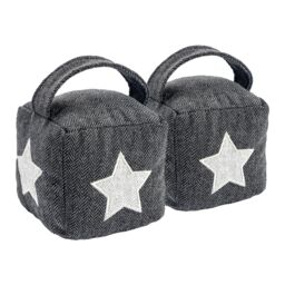 Nicola Spring 2x Herringbone Fabric Door Stops - Star Indoor Weighted Doorstopper in Grey