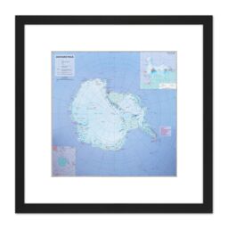 Artery8 Antarctica Map Information 8X8 Inch Square Wooden Framed Wall Art Print Picture with Mount in Black - thumbnail 1