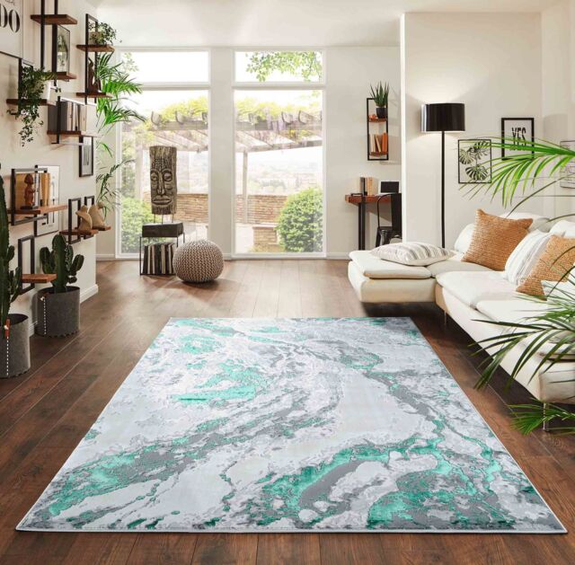 Desire Rugs Picasso Modern Abstract Area Rug - Waterflow-Inspired Design for Trendy Home Décor in Aqua - Size: 120 cm x 170 cm - image 1