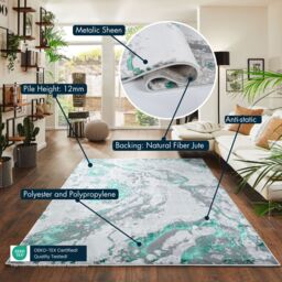 Desire Rugs Picasso Modern Abstract Area Rug - Waterflow-Inspired Design for Trendy Home Décor in Aqua - Size: 120 cm x 170 cm - thumbnail 7