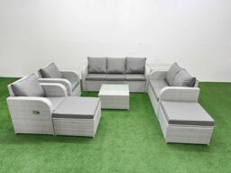 Fimous PE Rattan Garden Furniture Set Adjustable Chair Sofa Double Love Seat 2 Seater Sofa Lounge Set Square Coffee Table 2 Big Footstool Side Table - thumbnail 2