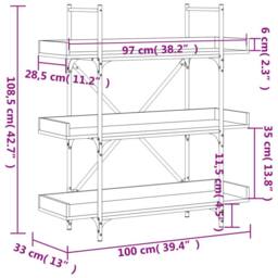 Berkfield Home Bookcase 3-Tier Brown Oak 100x33x108.5 cm Engineered Wood - thumbnail 9