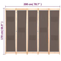 Berkfield Home 5-Panel Room Divider Brown 200x170x4 cm Fabric - Size: 200 x 170 x 4 cm - thumbnail 8