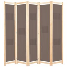 Berkfield Home 5-Panel Room Divider Brown 200x170x4 cm Fabric - Size: 200 x 170 x 4 cm - thumbnail 2