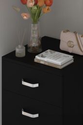 FWStyle 5 Drawer Tall Slim Space Saving Chest Of Drawers - Matt Black - thumbnail 3