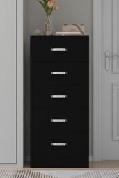 FWStyle 5 Drawer Tall Slim Space Saving Chest Of Drawers - Matt Black - thumbnail 2
