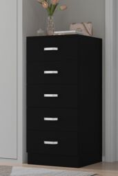 FWStyle 5 Drawer Tall Slim Space Saving Chest Of Drawers - Matt Black - thumbnail 1